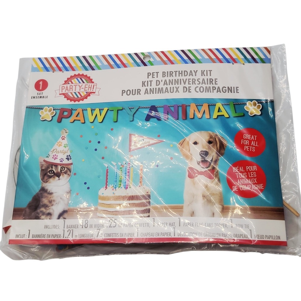 Pet Birthday Party Kit Pawty Animal Banner Hat Bow Tie Confetti Dog Cat‎ Party